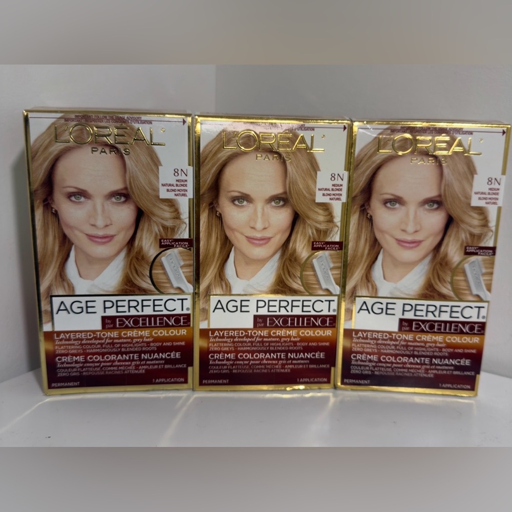 Brand New L'Oreal Age Perfect by Excellence 8N Medium Blonde Hair Color- 3 packs